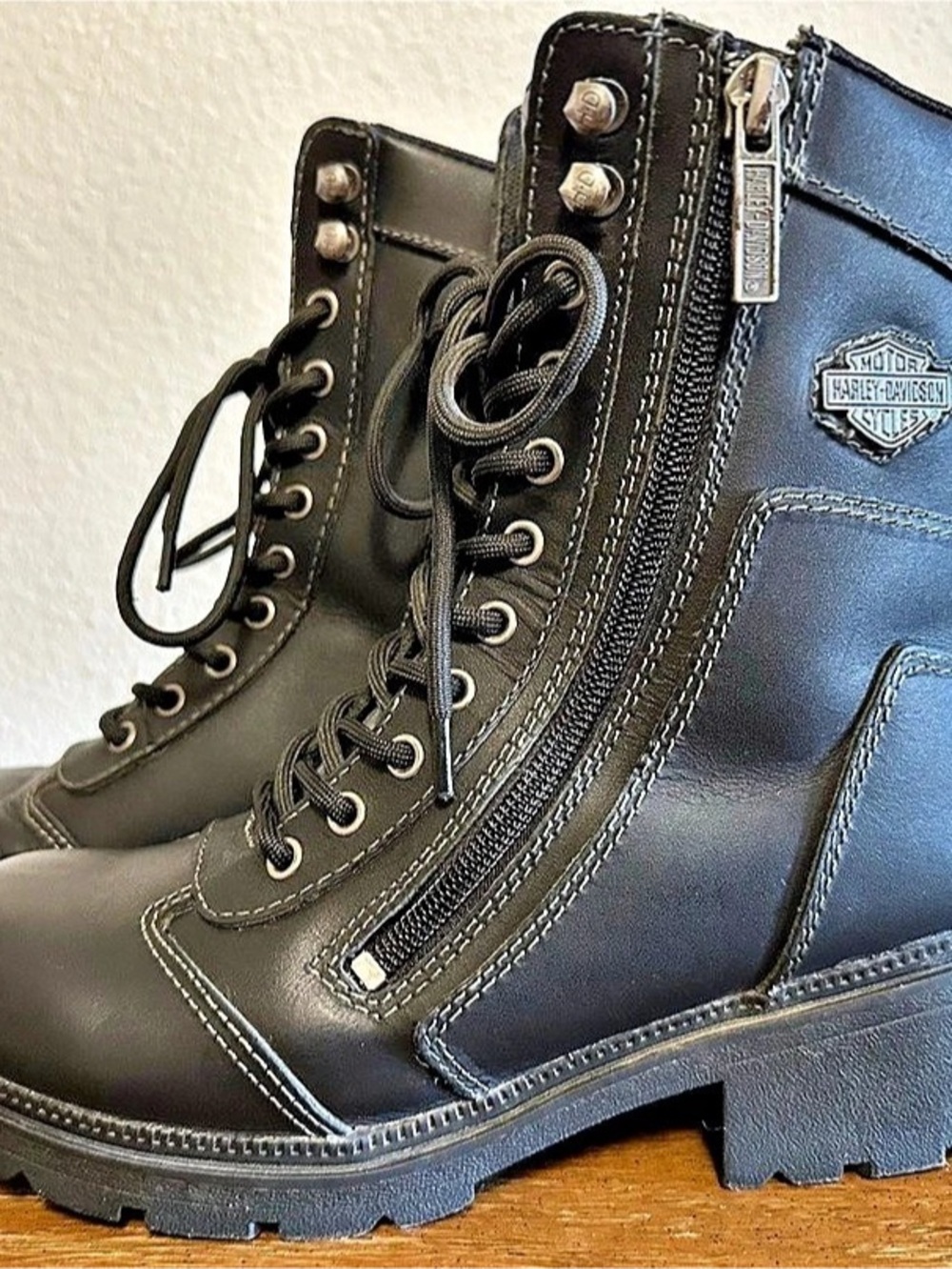 Harley-Davidson Tessa Black Leather Side Zip Moto Boots Womens Size 5.5 M